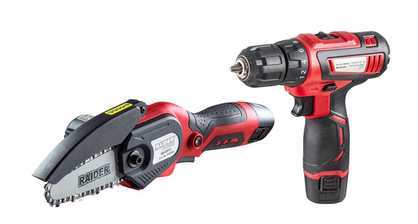 Set bormasina si fierastrau electric cu acumulator RDP-CDLGP02, 12 V, 2 X 2Ah, Raider 075733
