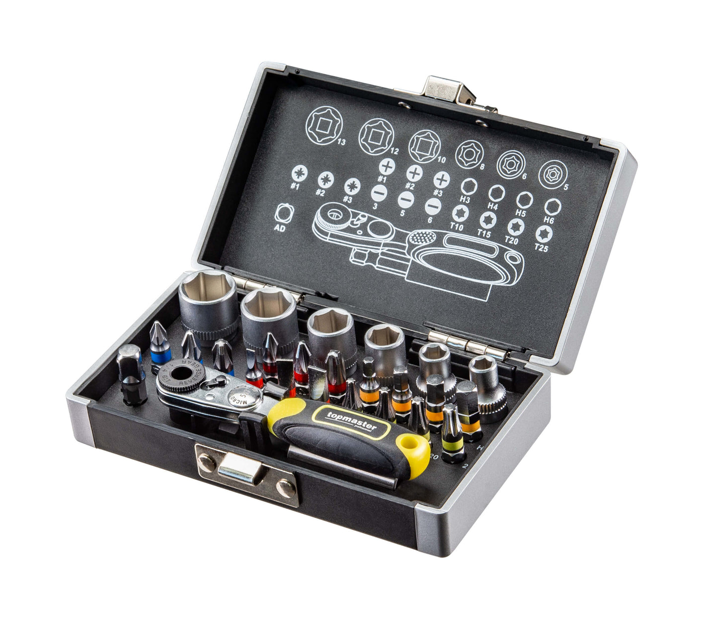Set biti si tubulare cu clichet, 26 elemente, Topmaster 330157