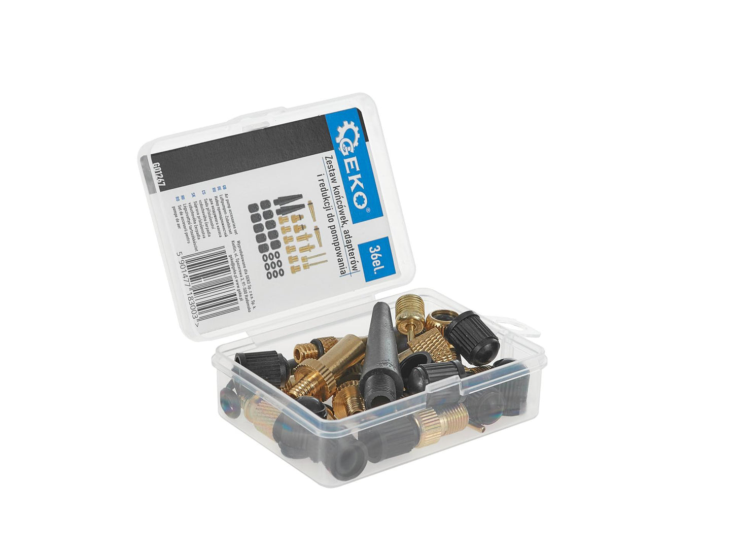 Set varfuri, adaptoare si reductoare pentru umflare anvelope, 36 elemente, Geko G01267