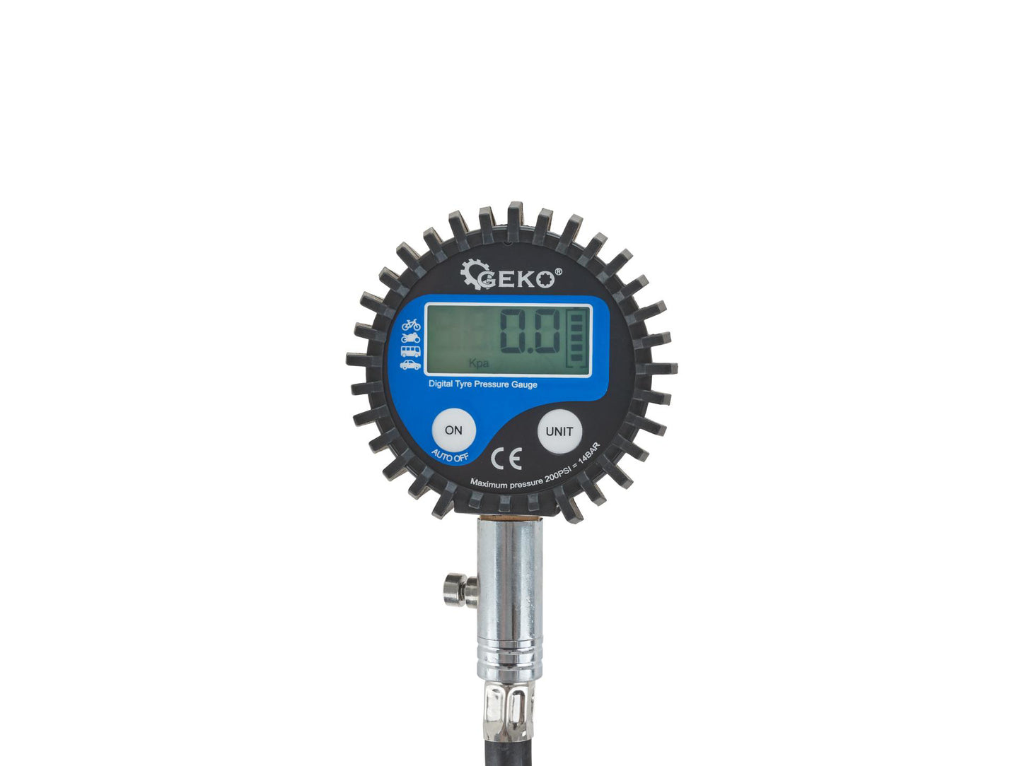 Manometru electric cu furtun pentru umflare anvelope, afisaj digital, Geko G01273