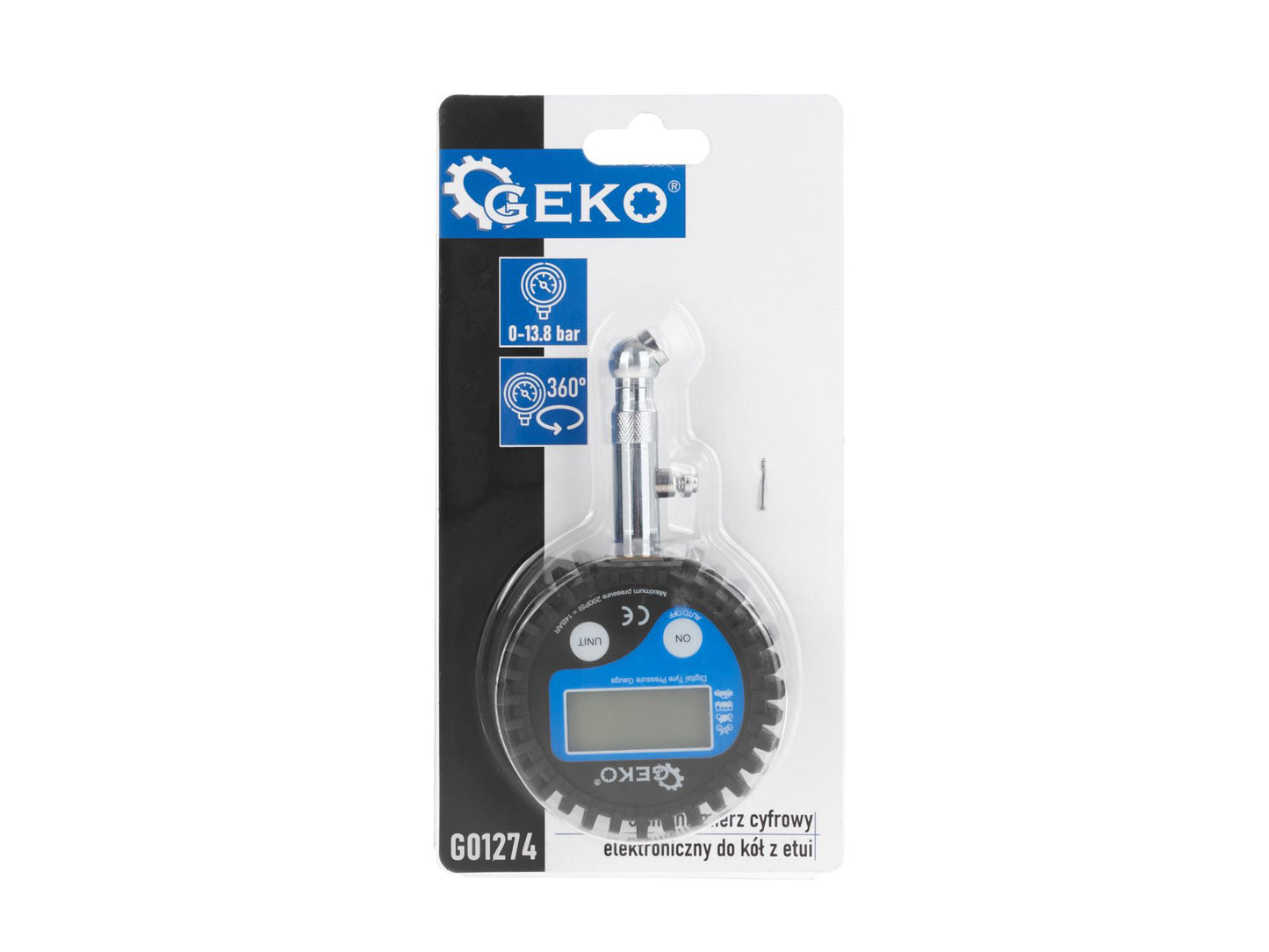 Manometru electronic cu afisaj digital pentru verificare presiune anvelope, Geko G01274