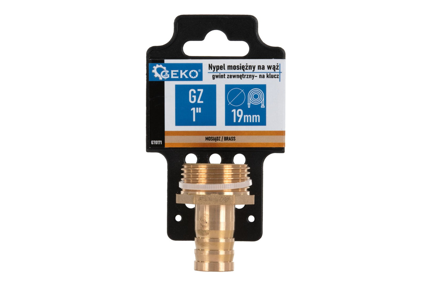 Niplu din alama pentru furtun de 19 mm, filet exterior de 1", Geko G70171