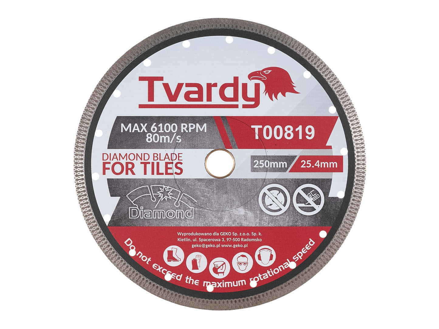 Disc diamantat pentru portelan, 250 x 10 x 25.4 mm, orificiu de montare 25.4 mm, Tvardy T00819