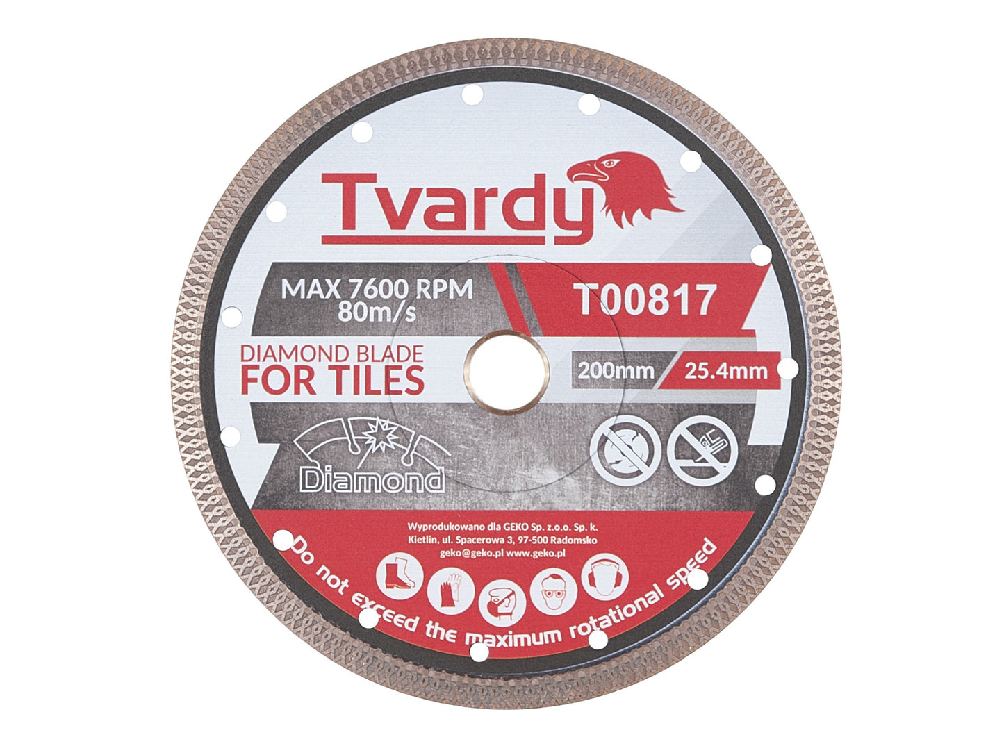 Disc diamantat pentru portelan, 200 x 10 x 22.23 mm, Tvardy T00817