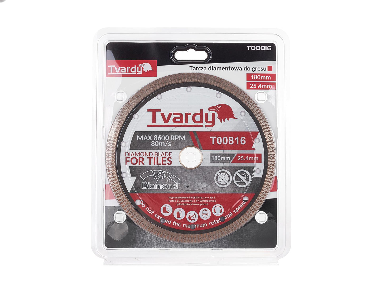 Disc diamantat pentru portelan, 180 x 10 mm, orificiu de montare 25.4 mm, Tvardy T00816