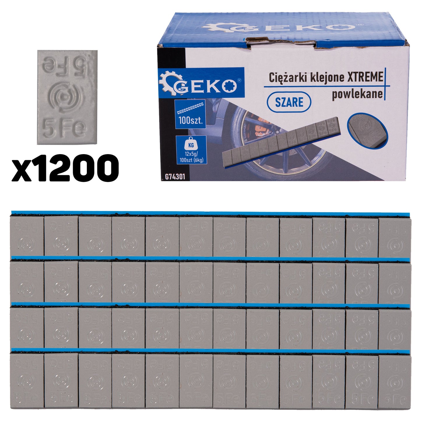 Set contra-greutati adezive pentru echilibrat jante de aliaj, 12 x 5 g, 100 elemente, Geko G74301