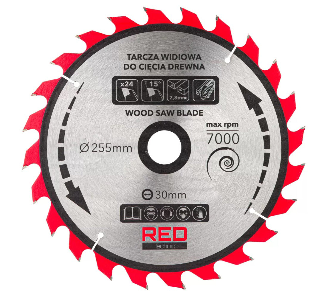 Set panze circulare pentru fierastrau, 255 x 30 mm, taiere 2.8 mm, 5 elemente, Red Technic RTZTWD0082