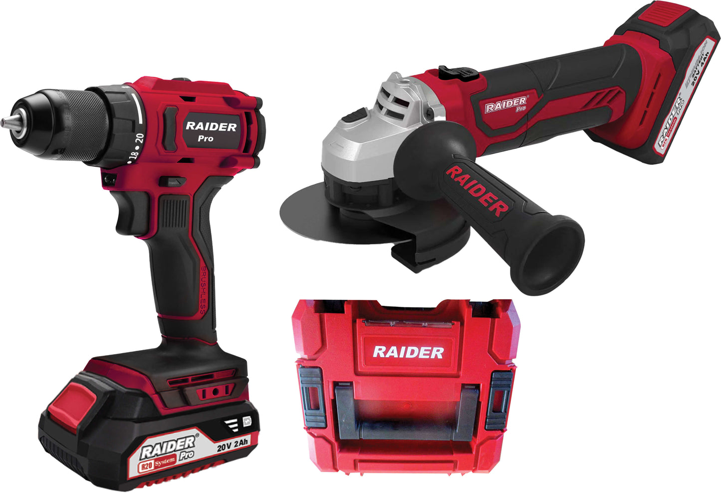 Set bormasina si polizor unghiular RDP-PBCDI20&SPAG20, 2Ah / 4Ah, Raider 030238