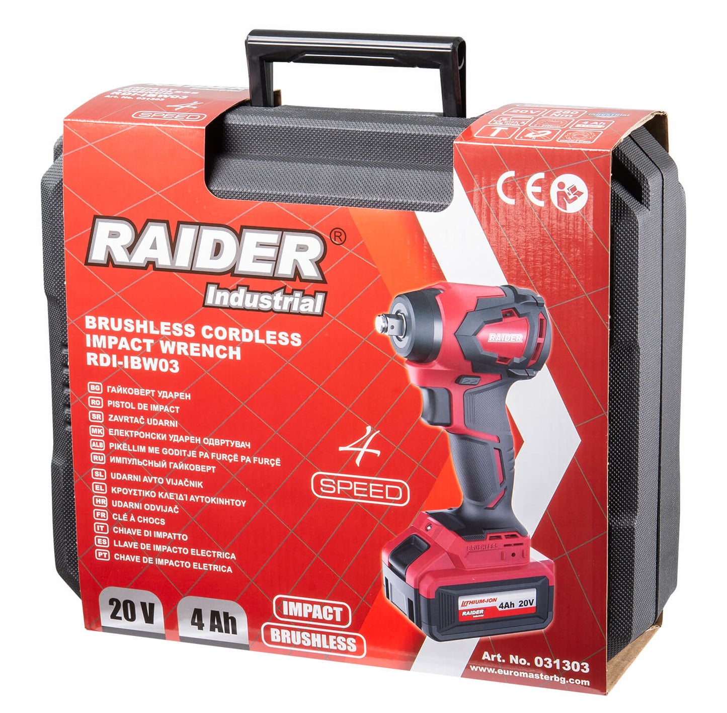 Cheie de impact cu acumulator RDI-IBW03, 20 V, 4 Ah, 280 Nm, 1 / 2", Raider 031303