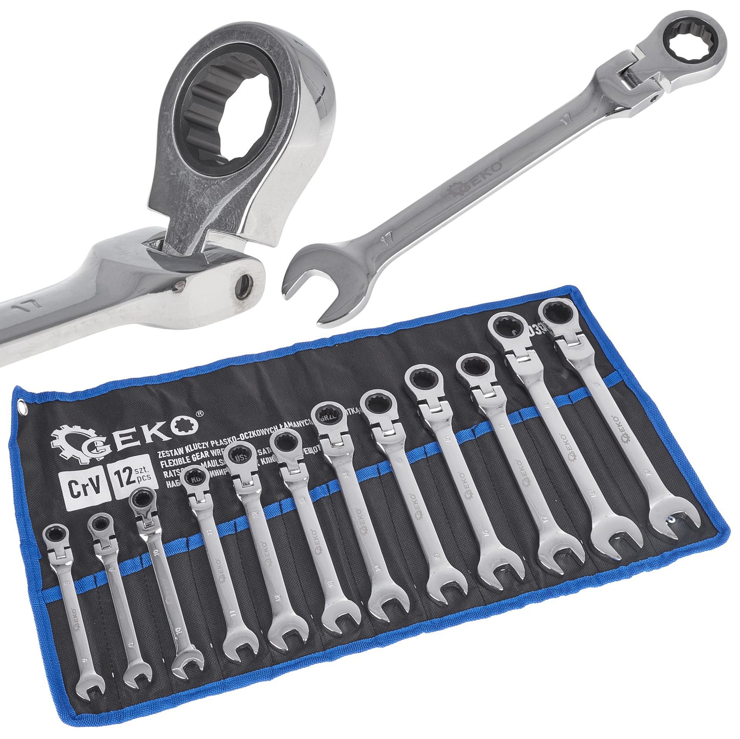 Set chei combinate cu clichet, 8-19 mm, 12 elemente, Geko G10337