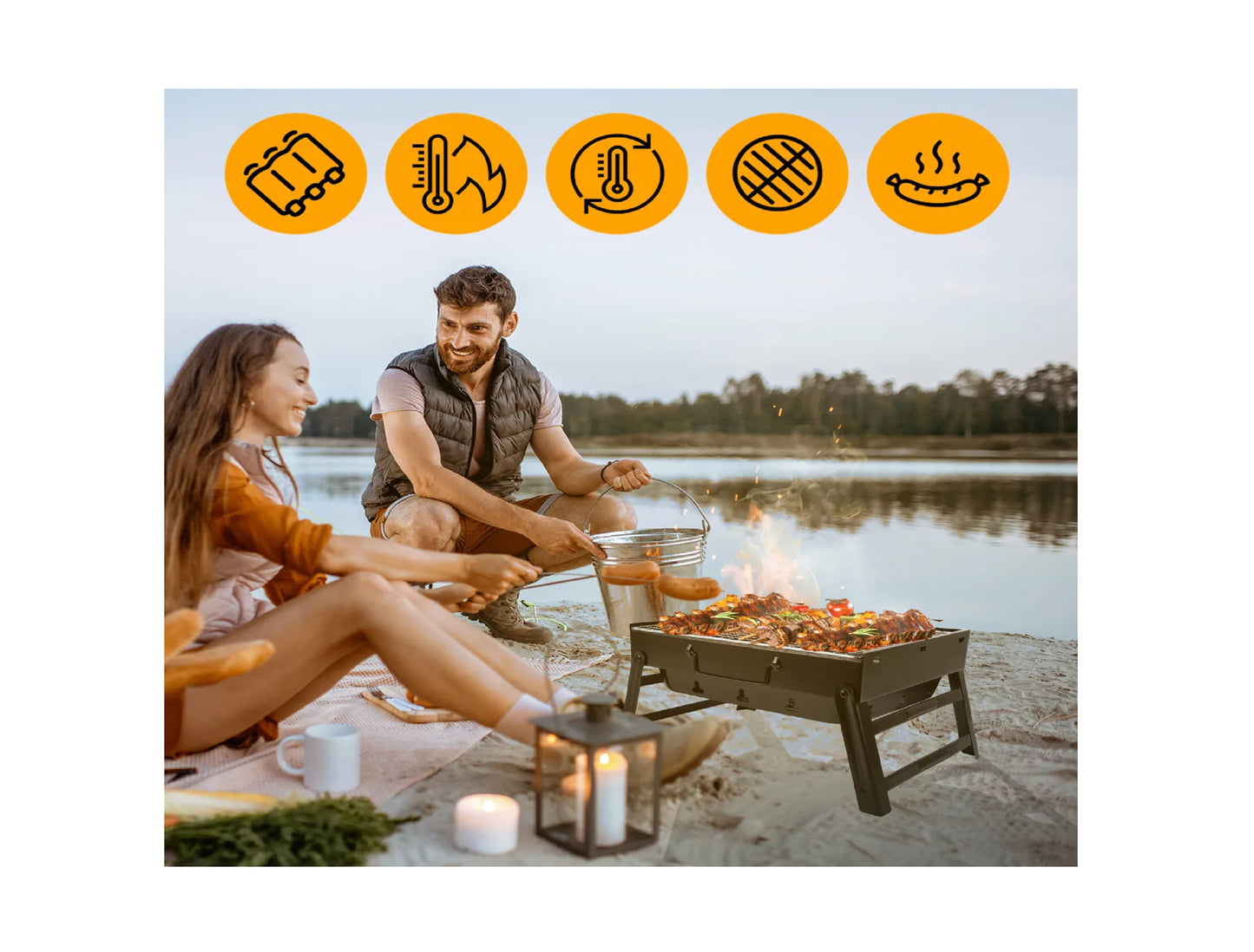 Gratar pliabil pe carbuni TravelBbq GM1000, 20 x 41.5 cm, MalTec 111037