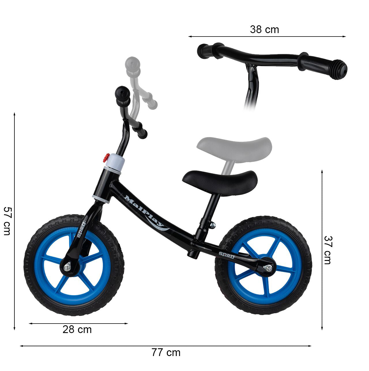 Bicicleta de echilibru, negru / albastru, 12", MalPlay 109978