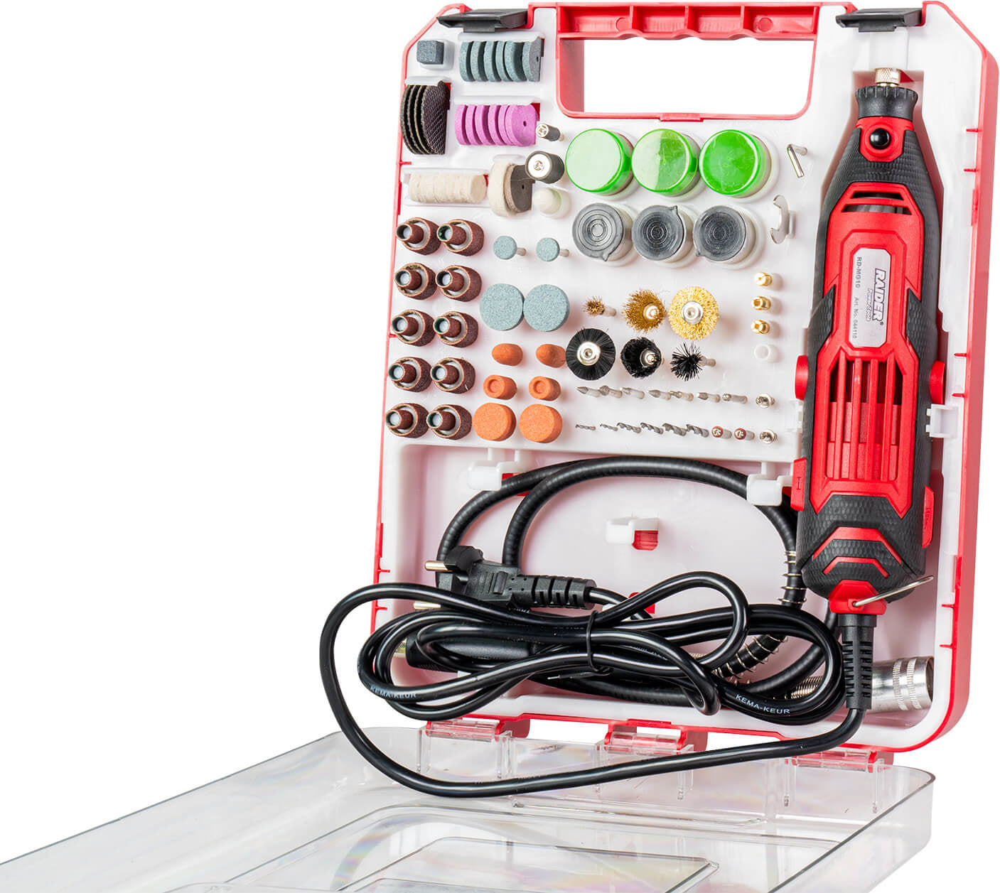 Set mini polizor cu accesorii, 160 W, 189 elemente, Raider 044110