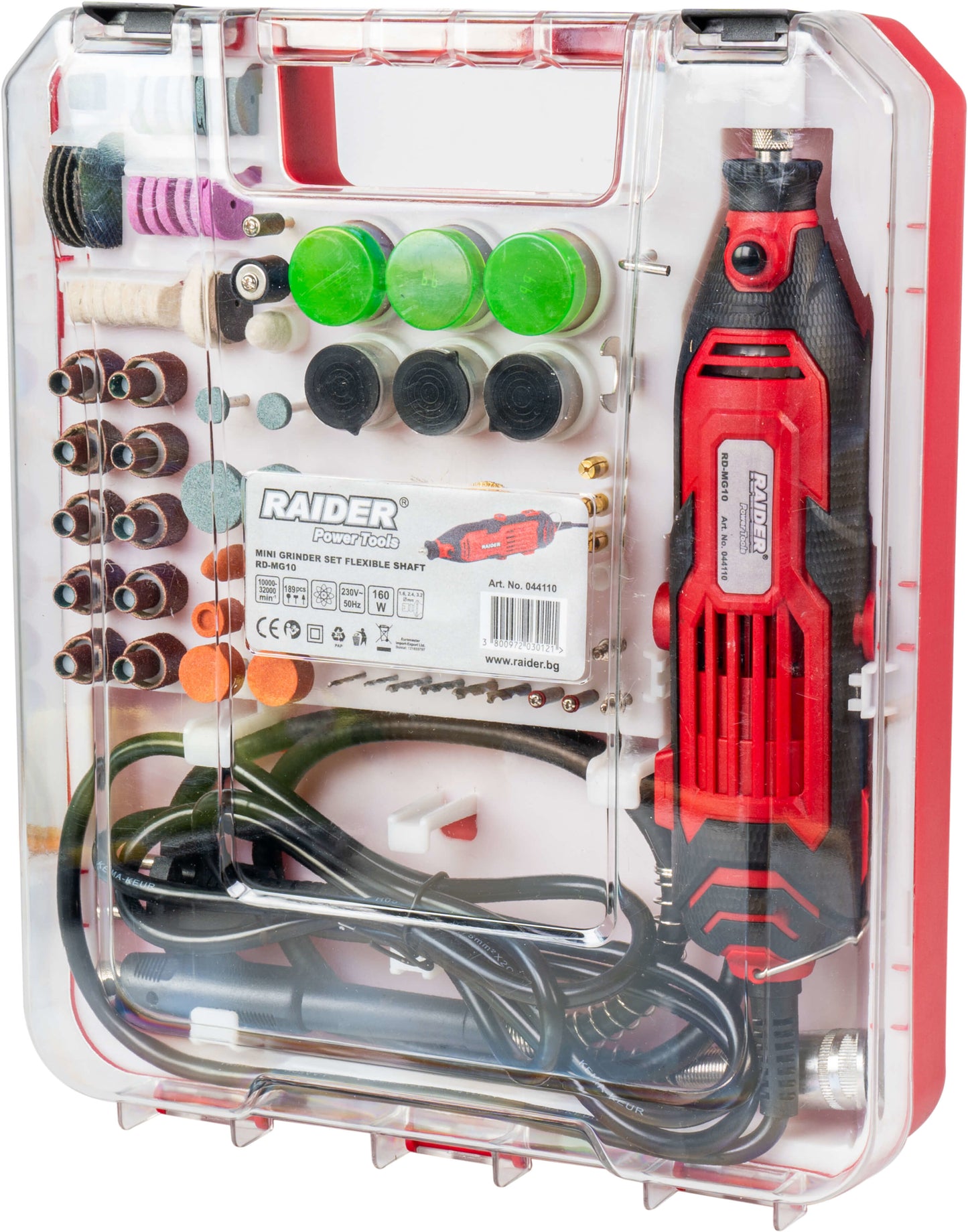 Set mini polizor cu accesorii, 160 W, 189 elemente, Raider 044110