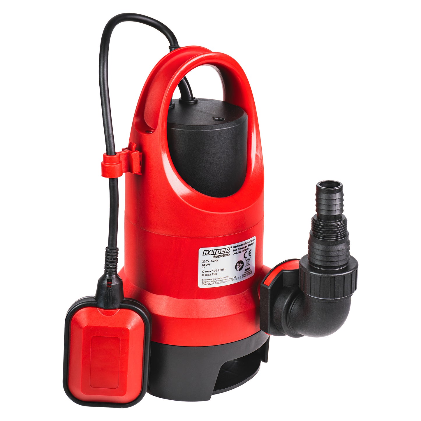 Pompa submersibila cu plutitor RD-WP67, 550 W, 1", 190 l / min, 7 m, 10 m cablu, Raider 070174