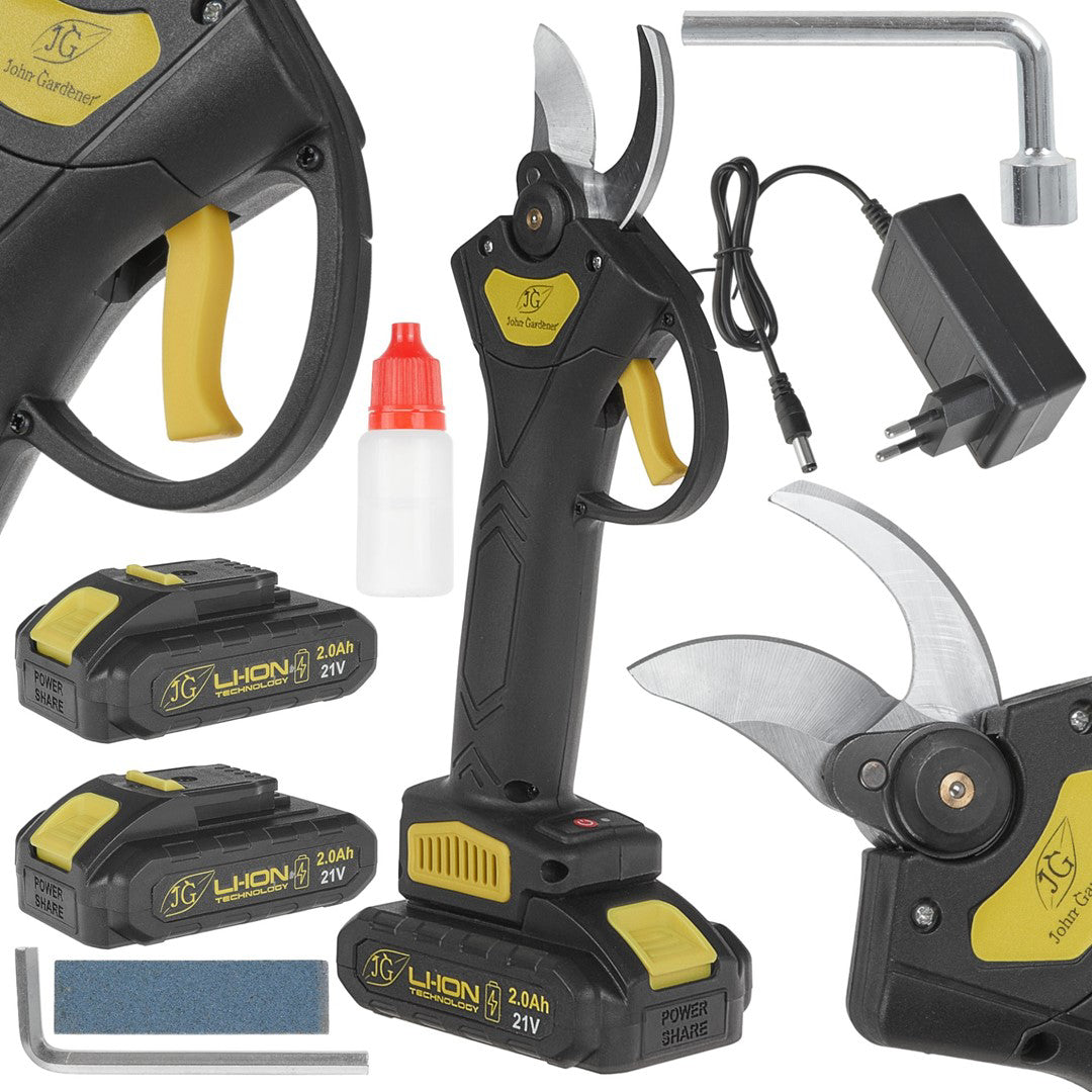 Foarfeca electrica de gradina cu acumulator, 21 V, 2 x 2 Ah, Geko G80662