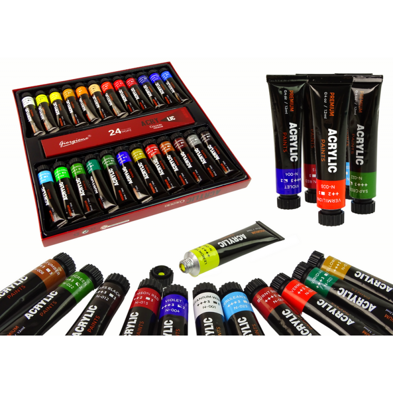 Set culori acrilice pentru pictura, 24 culori, 12 ml / tub, Lean 16102