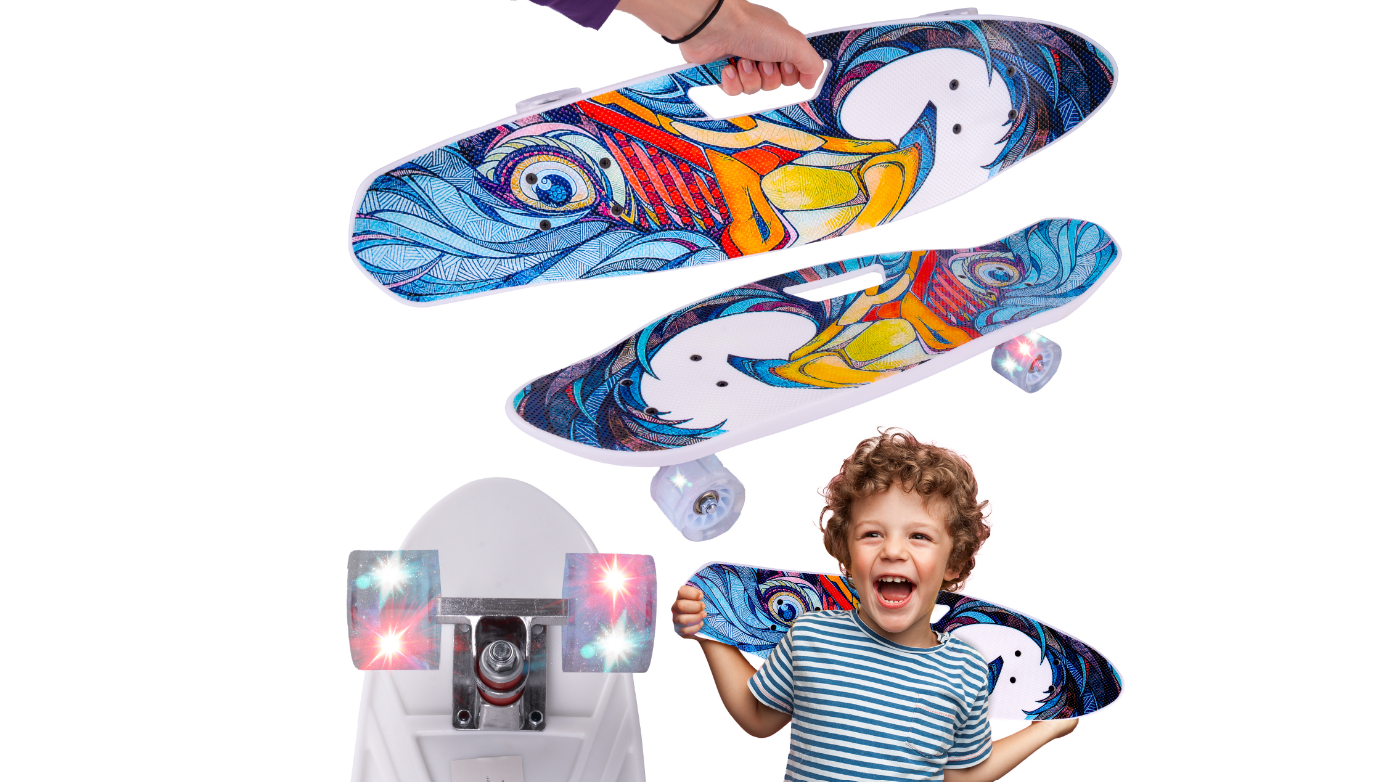 Skateboard cu roti luminoase, multicolor, MalPlay 111644