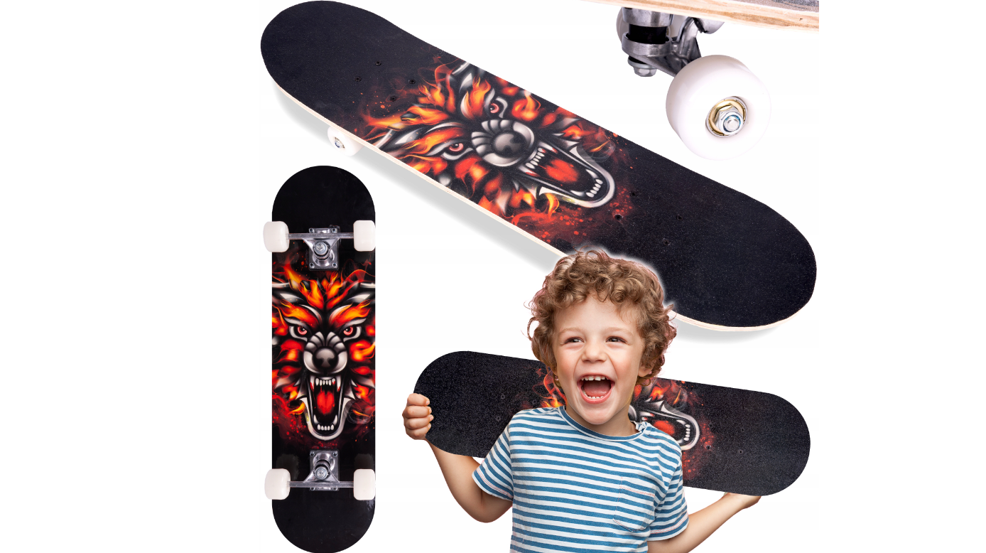 Skateboard lemn cu imprimeu leu, 77 cm, MalPlay 111673