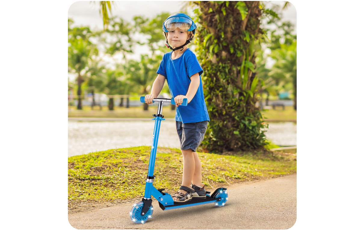 Trotineta pliabila cu roti luminoase, inaltime ajustabila, albastru, MalPlay 111640
