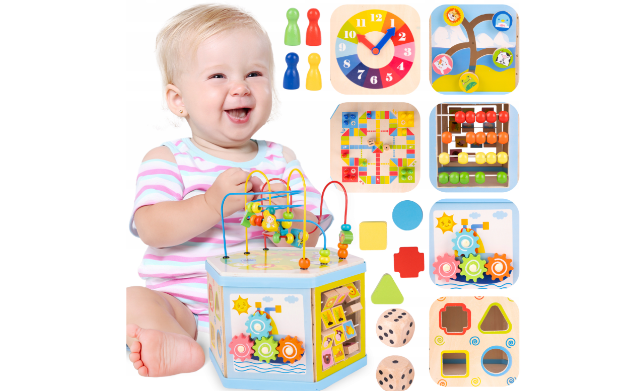 Set educativ din lemn pentru bebelusi, 7 in 1, MalPlay 109710