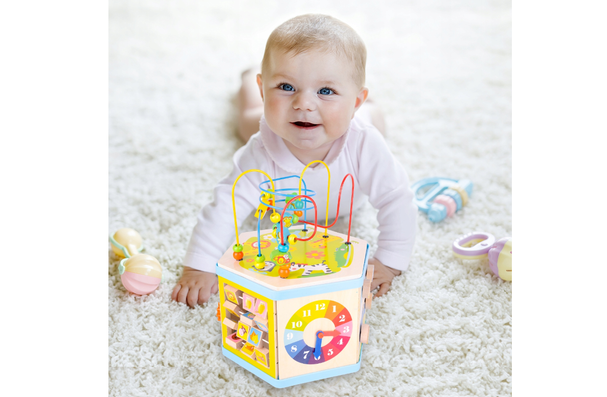 Set educativ din lemn pentru bebelusi, 7 in 1, MalPlay 109710