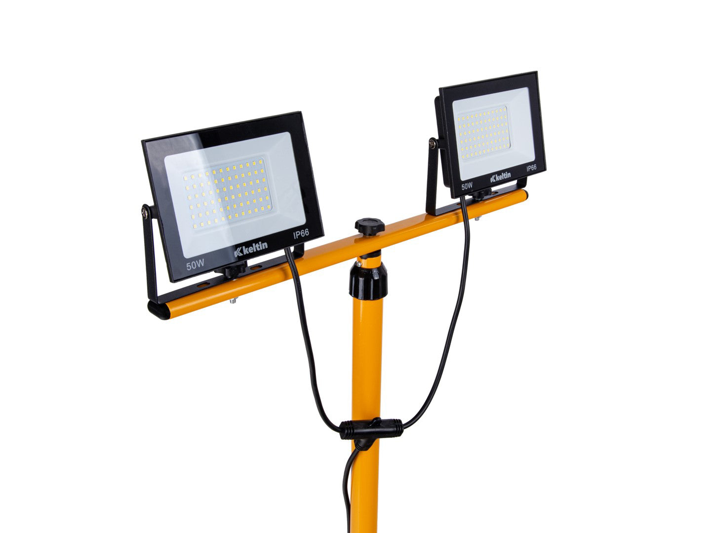 Proiector LED 2 x 50 W cu trepied telescopic, alb rece, 6500 K, Keltin K02053