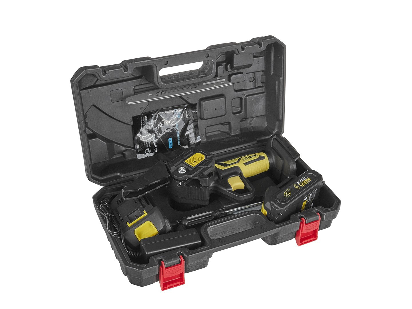Set mini fierastrau de gradina cu acumulator, incarcator si accesorii, 2 x 2.0 Ah, 21 V, John Gardener G80665