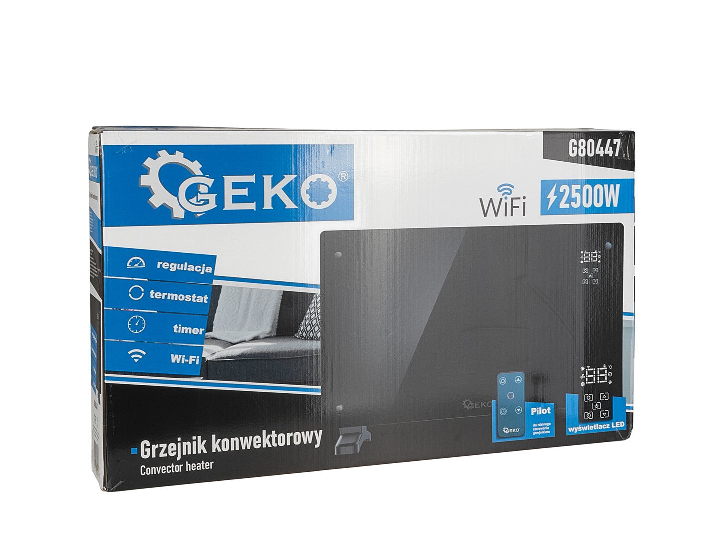 Convector electric negru cu afisaj LCD, teletomanda si Wi-Fi, 2500 W, Geko G80447