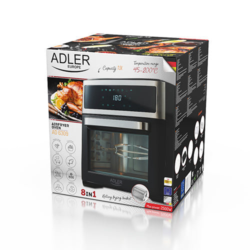 Cuptor fara ulei 8 in 1, 2500 W, capacitate 13 l, Adler AD6309