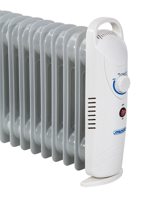 Mini calorifer electric cu ulei, 11 elementi, termostat reglabil, 1200 W, 42 x 11 x 38.5 cm, Mesko MS7806