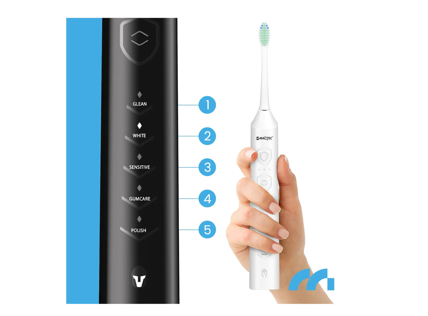 Set 2 periute electrice Sonic cu 6 capete si incarcator, MalTec 111925