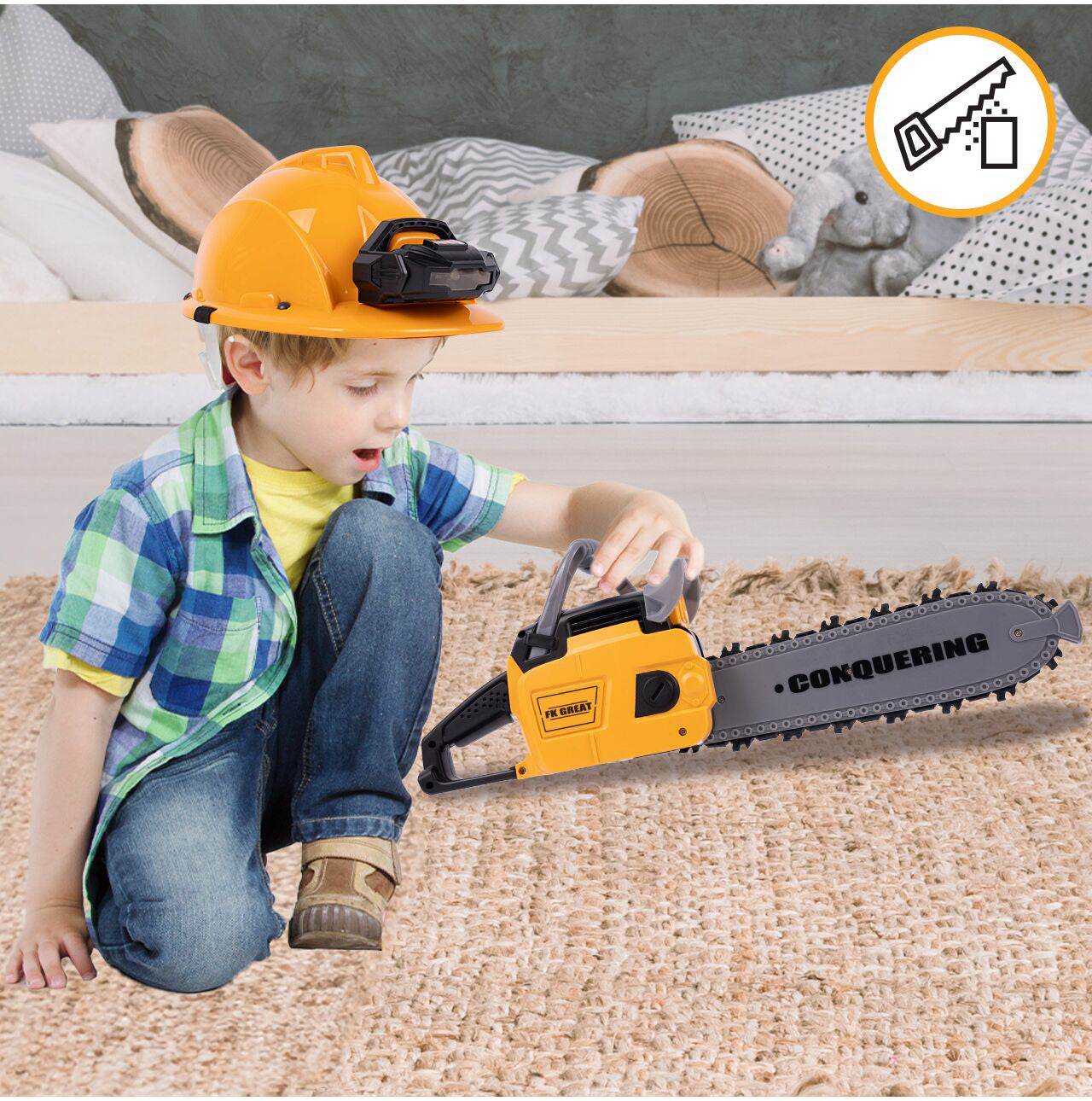 Set fierastrau cu casca si lanterna, MalPlay 111601