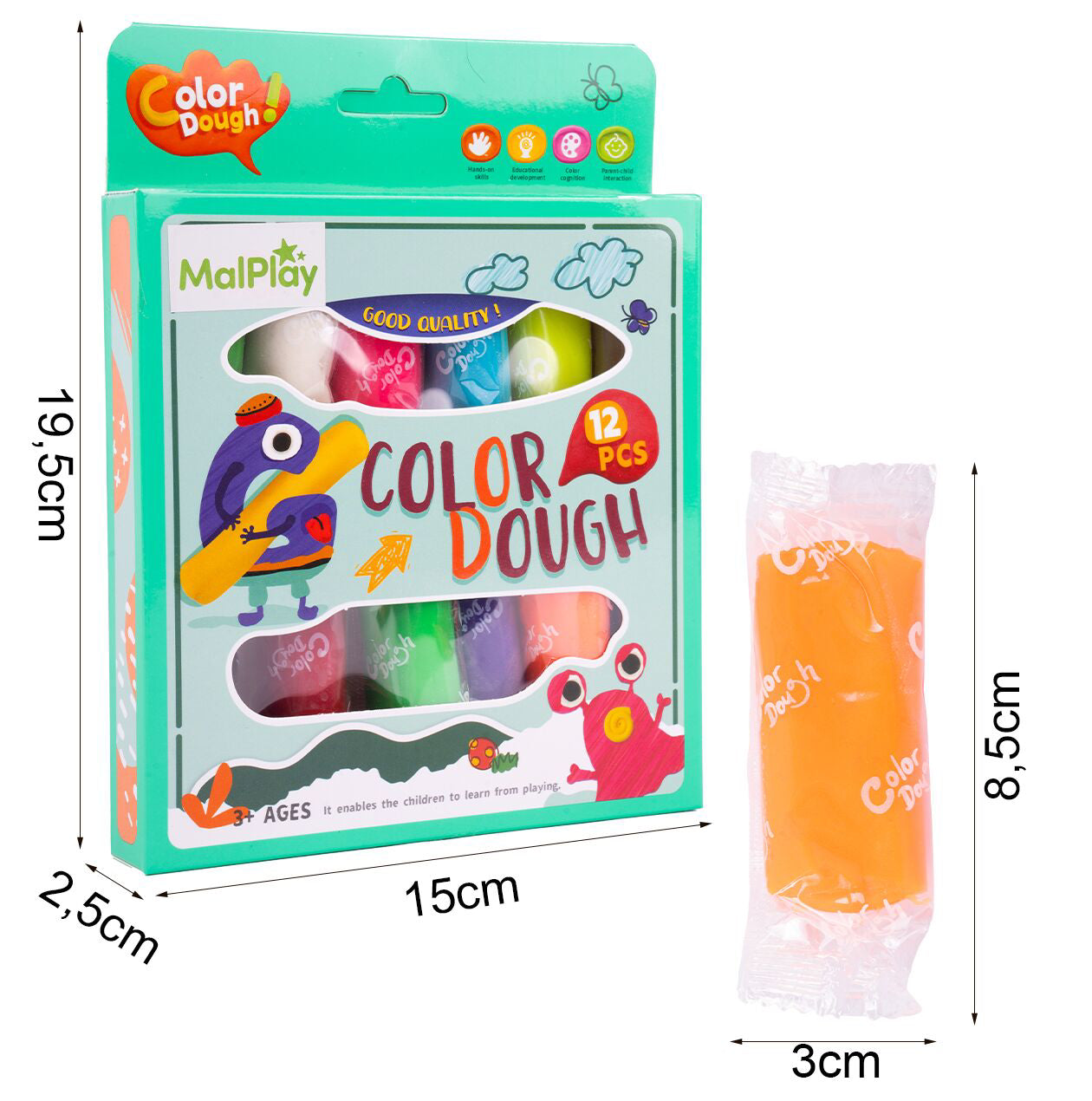 Set plastilina, multicolor, 12 elemente, MalPlay 111528