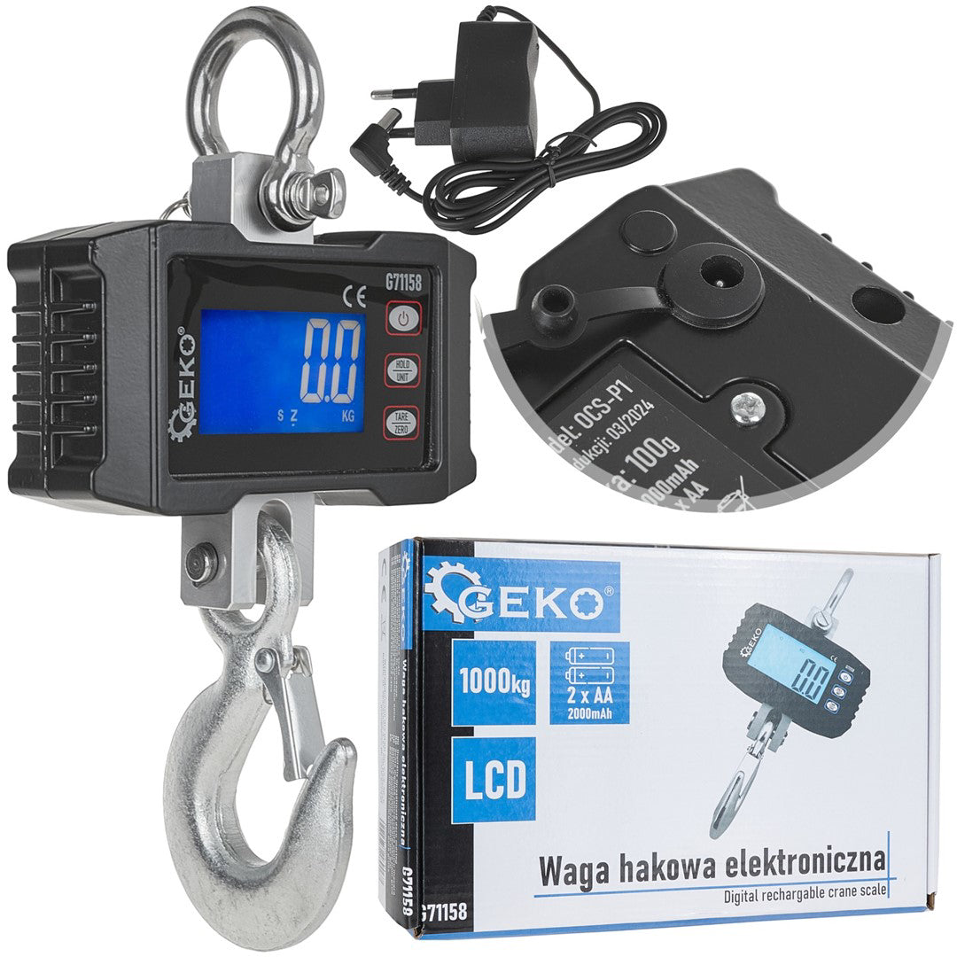 Cantar electronic cu carlig pentru depozit, 1000 kg, Geko G71158