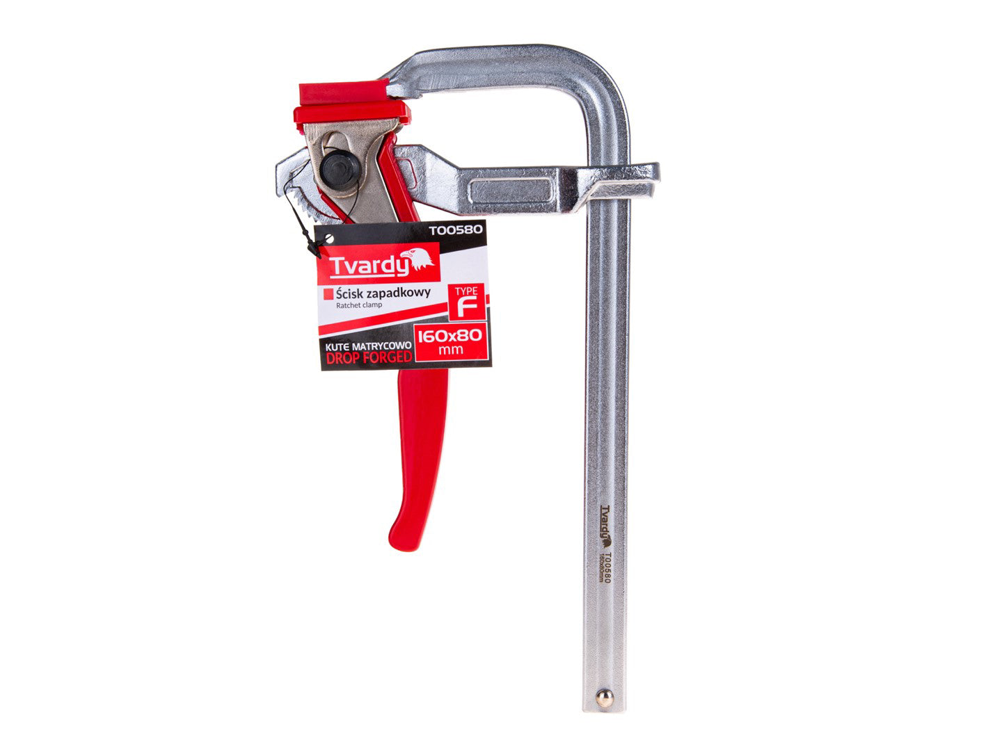 Clema de tamplarie tip F cu clichet, 160 x 80 mm, Tvardy T00580