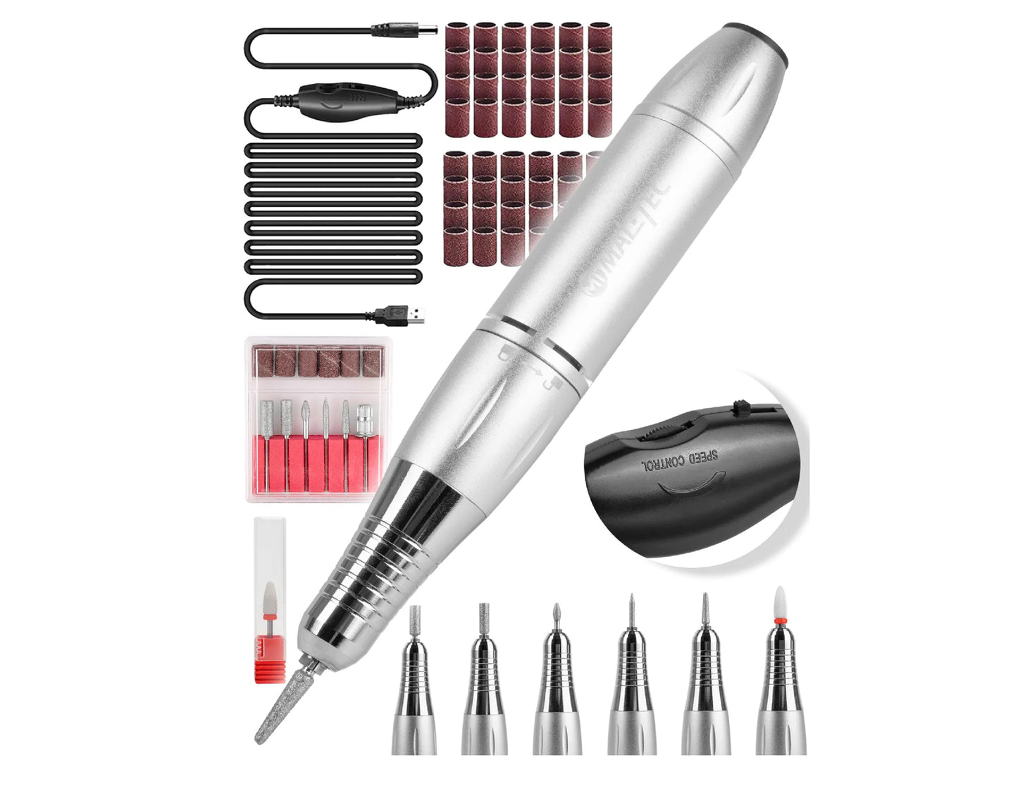 Set freza profesionala pentru unghii cu accesorii, MalTec 111450