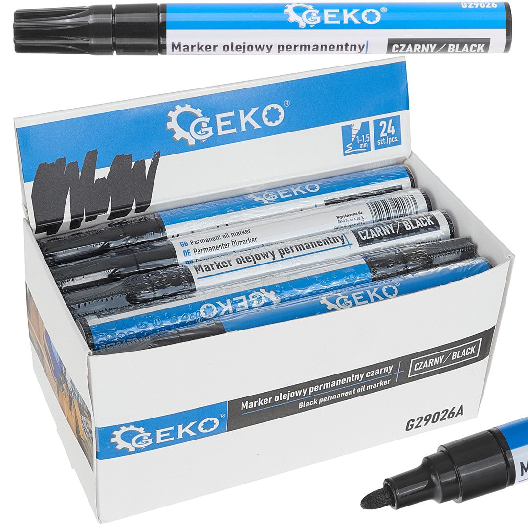 Set markere permanente cu ulei, negru, 24 elemente, Geko G29026A