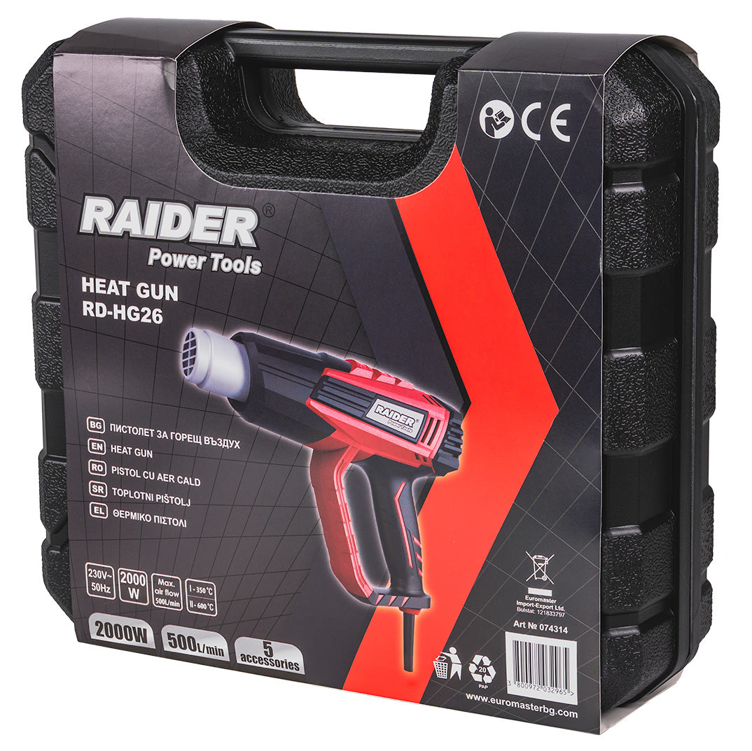 Set pistol cu aer cald si 5 duze RD-HG26, 2000 W, 2 trepte, Raider 074314