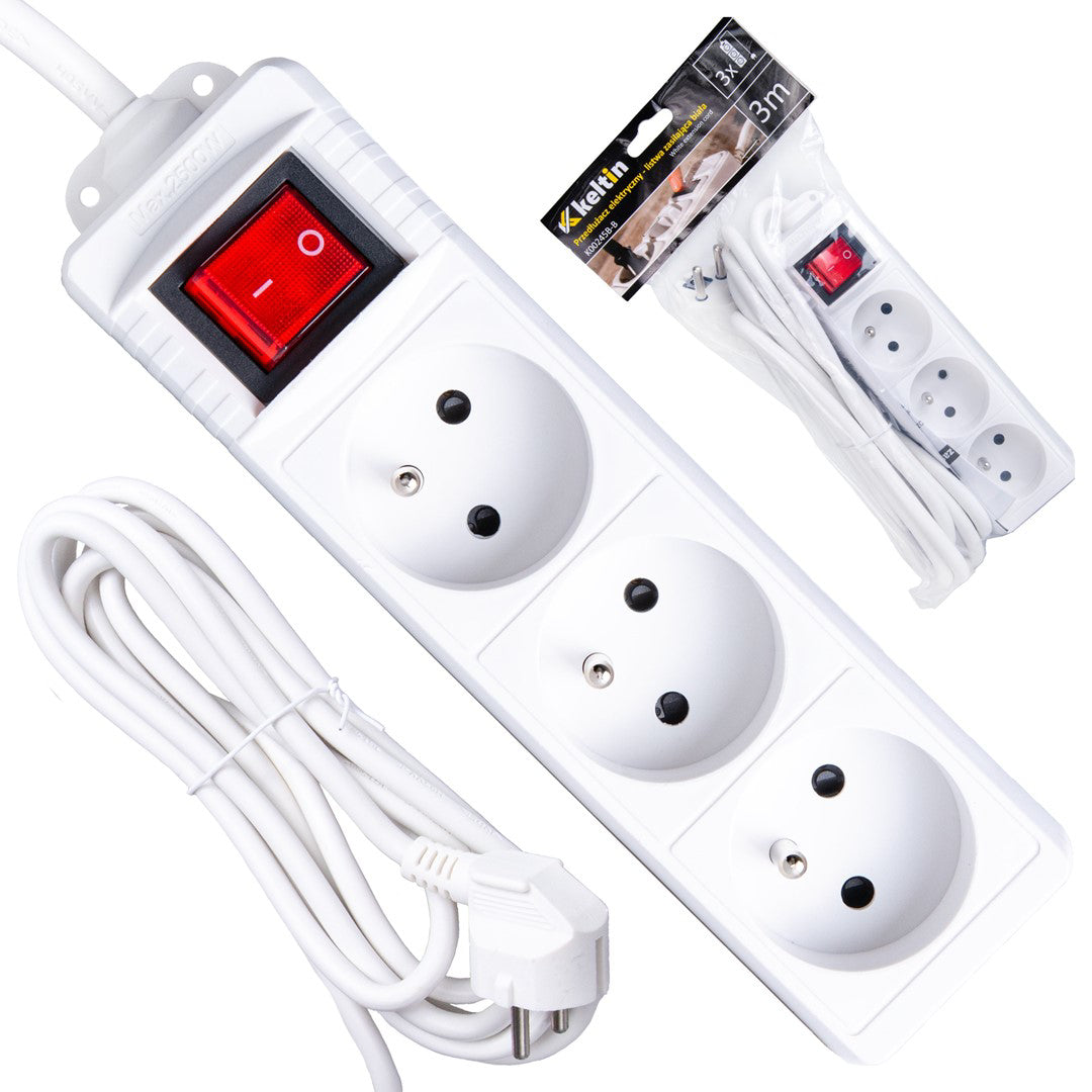Prelungitor cu comutator cu 3 prize, 3 m, Keltin K00245B-B