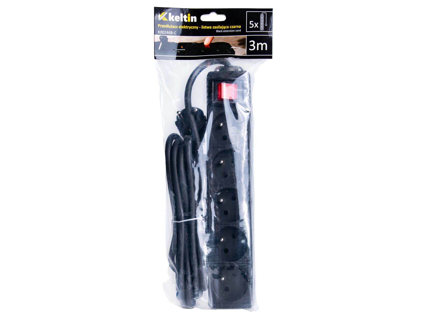 Prelungitor electric cu 5 prize, 3 m, negru, Keltin K00246B-C