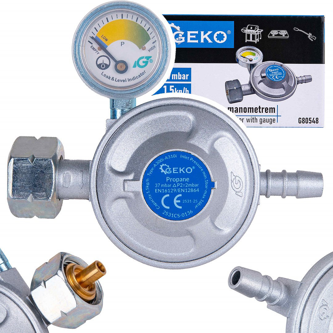 Reductor de gaz propan-butan cu manometru, 37 mbar, 1.5 kg / h, Geko G80548