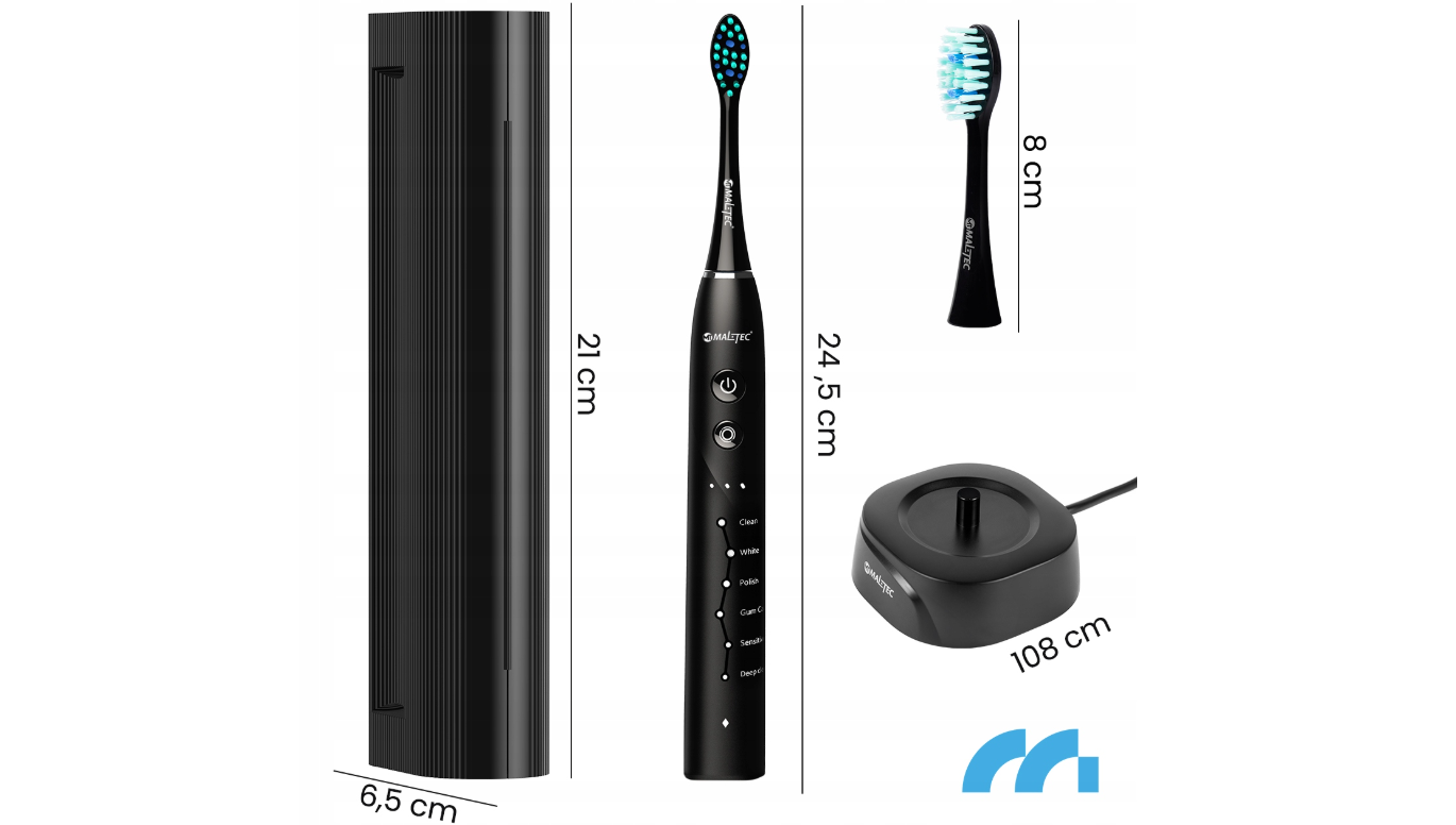Set periuta de dinti SONIC PixieDent ONYX, 6 capete rezerva, MalTec 111927