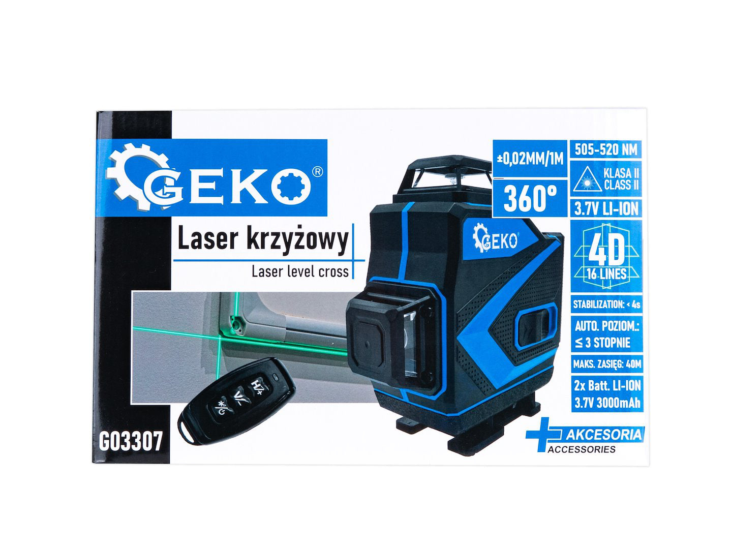 Nivela laser cu acumulator, 360 grade, 4D, 2 acumulatori, Geko G03307