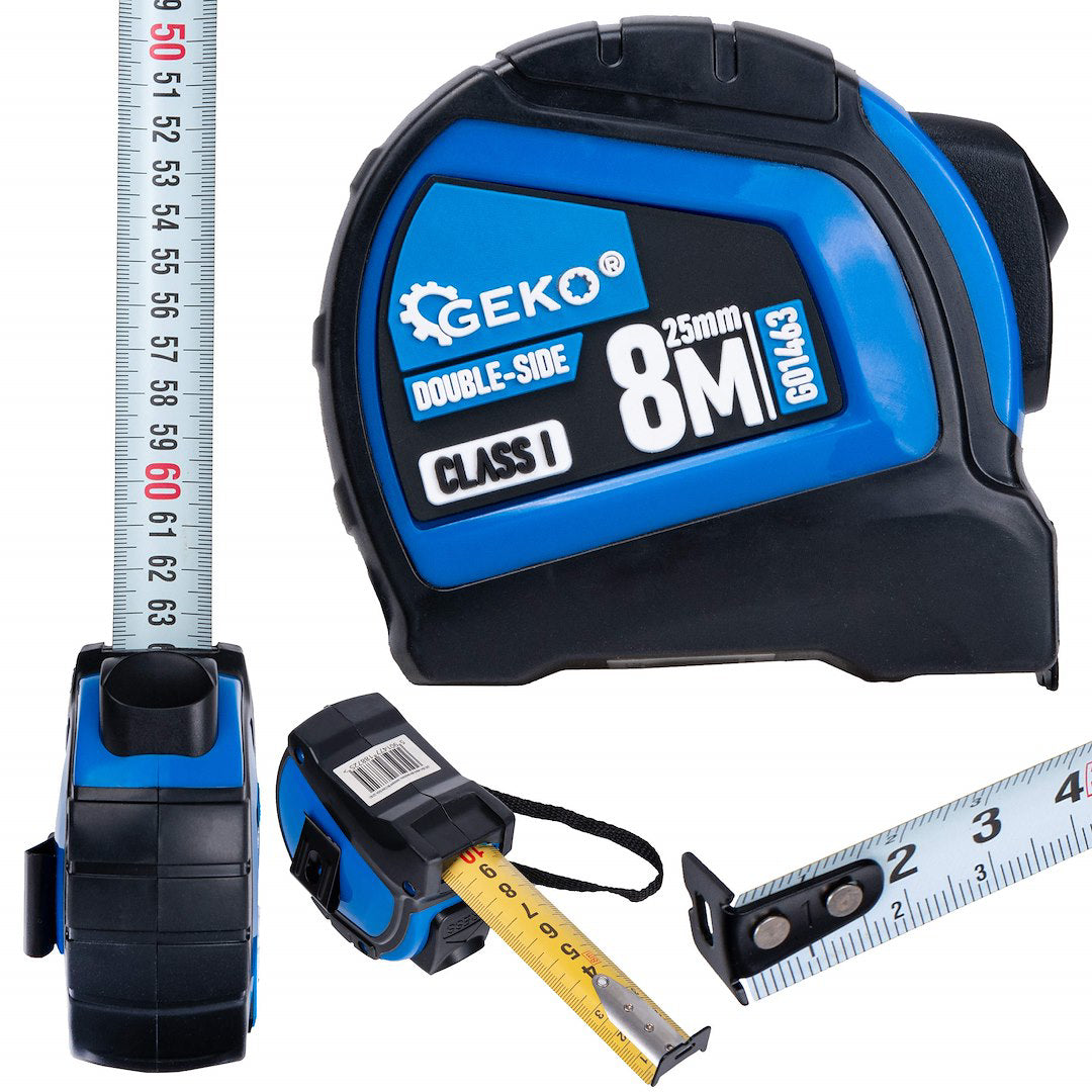 Ruleta cu 2 fete, oprire automata, 8 m x 25 mm, clasa I, Geko G01463