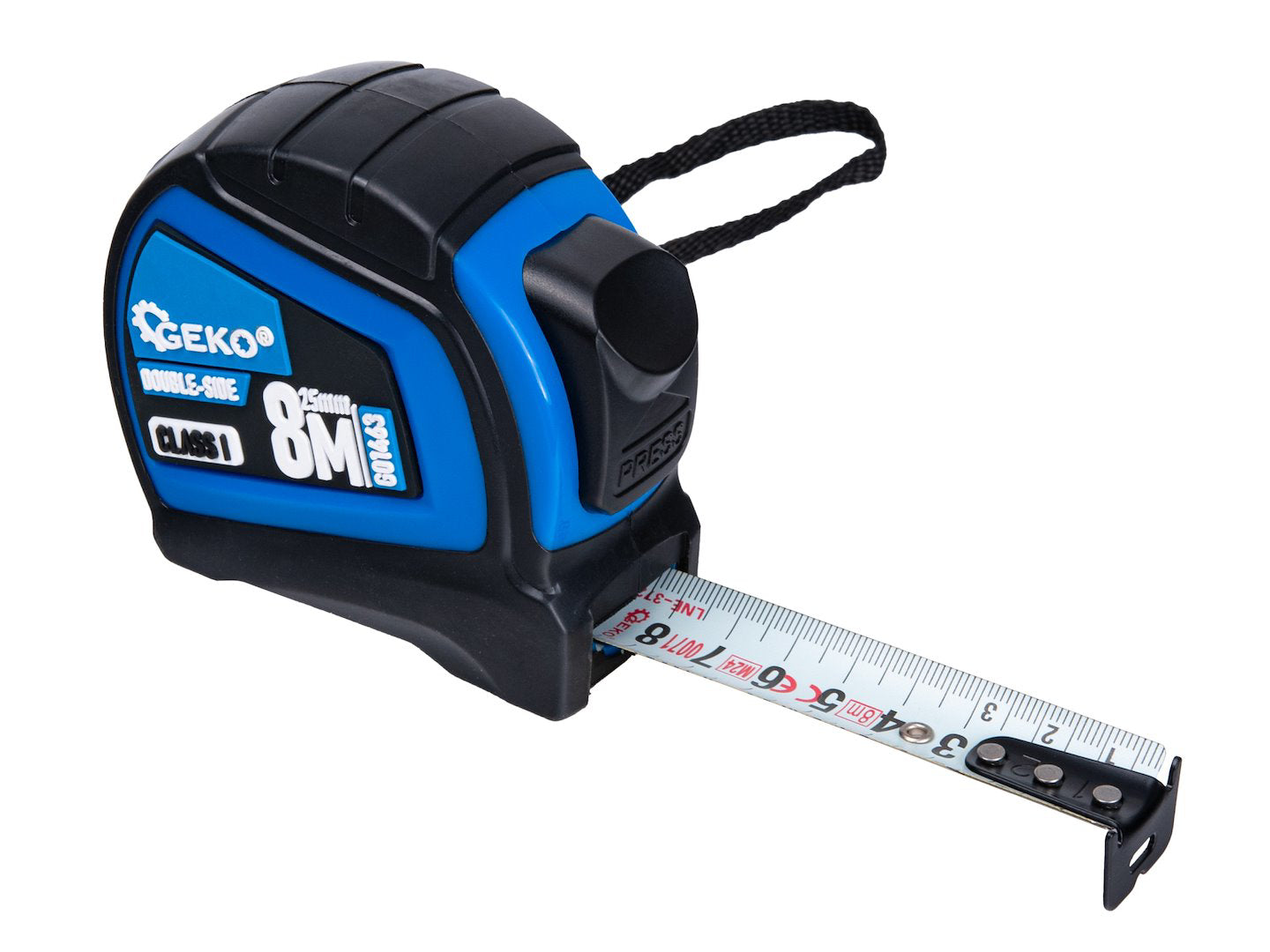 Ruleta cu 2 fete, oprire automata, 8 m x 25 mm, clasa I, Geko G01463