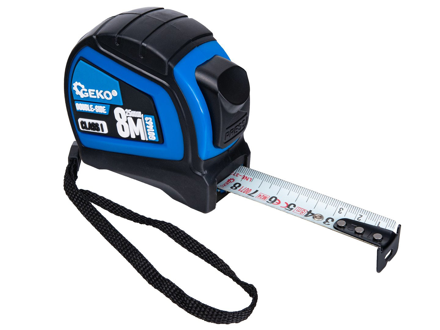 Ruleta cu 2 fete, oprire automata, 8 m x 25 mm, clasa I, Geko G01463