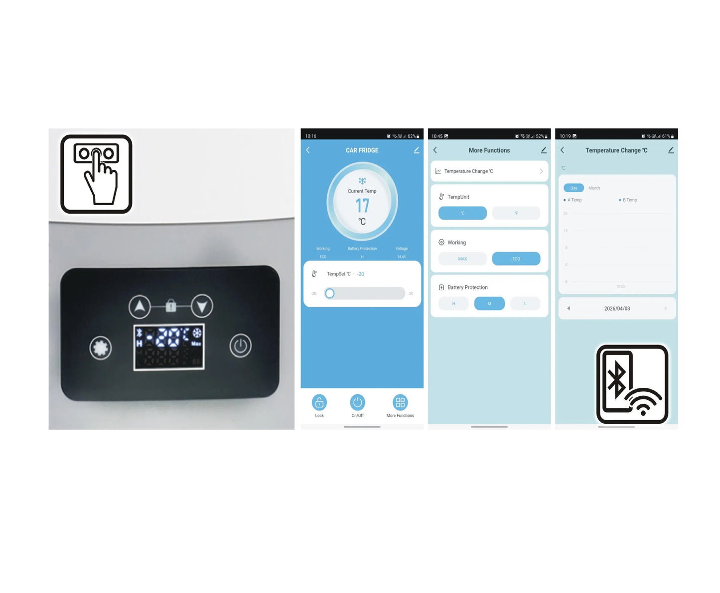 Frigider auto cu compresor 21 L Wertberg LT-2.25 BT, Bluetooth, Tuya Smart, 12V/24V/230V, Racire si Congelare -20°C, Harder HD1828