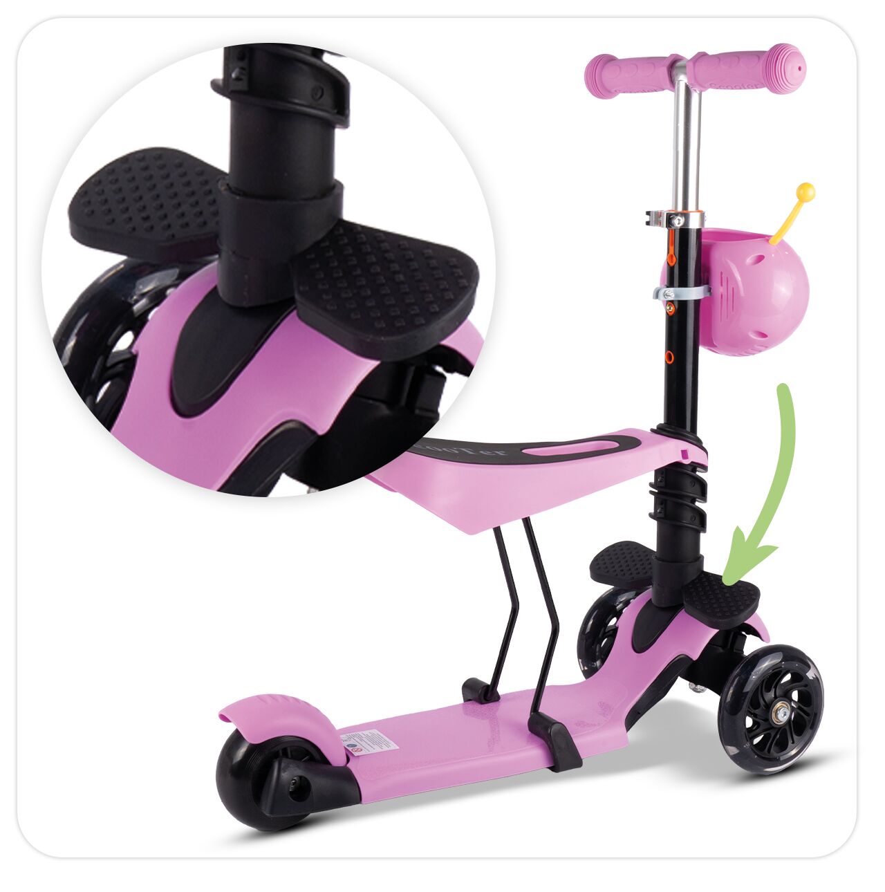 Trotineta cu 3 roti cu scaun si cos Ladybug, roz, MalPlay 111337
