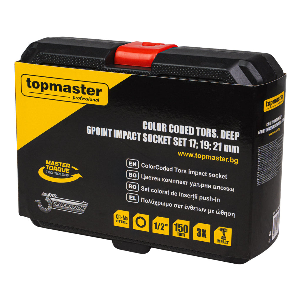 Set tubulare de impact, 1/2" 17,19,21mm cu protectie 150 mm, Topmaster 338808
